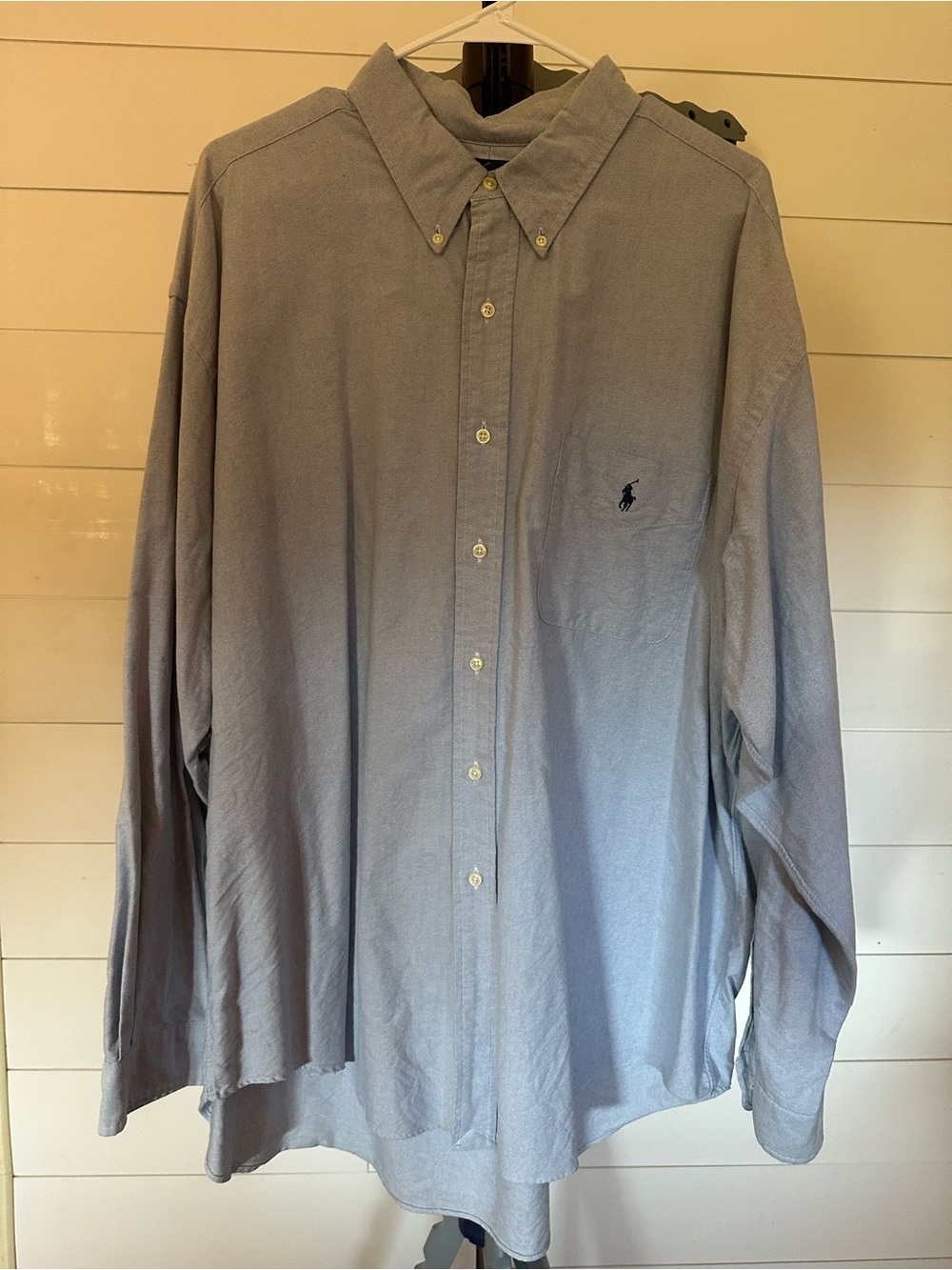 #67 Ralph Lauren Men's Button-Down Shirt in Light Blue with Navy Logo